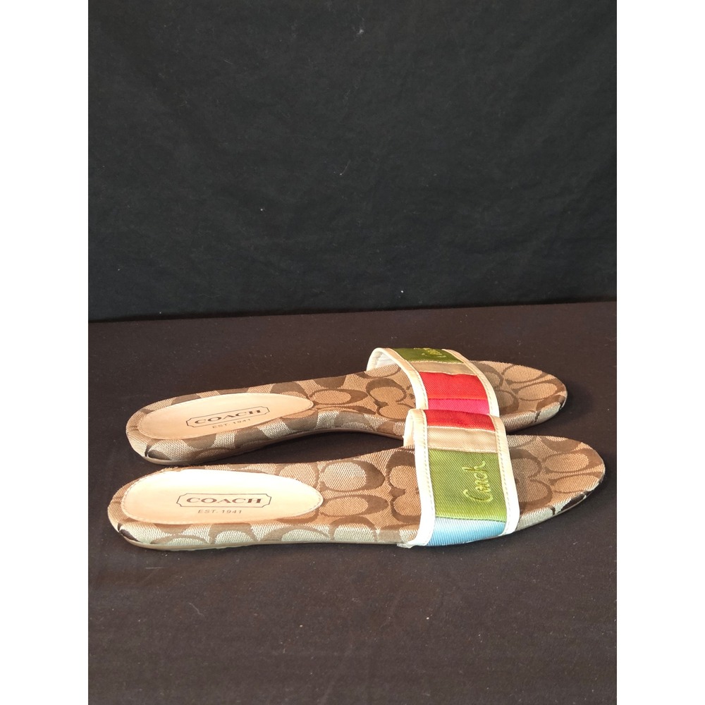 Coach Paula Slides Sandals Canvas Signature Logo Stripe Multicolor 7.5M - Picture 5 of 8